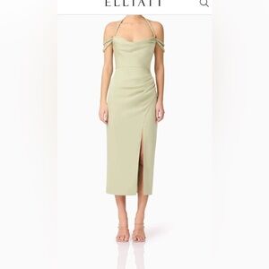 Elliatt Sage Green Off-Shoulder Midi Dress